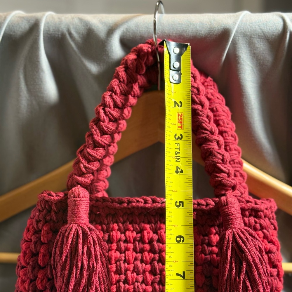 NWT BINGE Red Crochet Mini Bag With Tassels Boho Handmade Chic - Picture 7 of 15